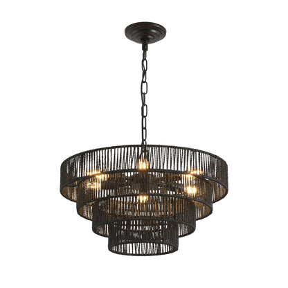 4-Tier Black Hemp Rope Pendant Chandelier