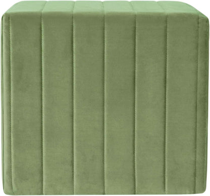 Elegant Green Velvet Tufted Channel Ottoman and Footstool