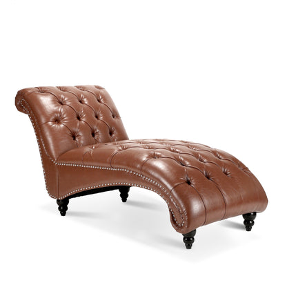 Brown Tufted Armless Chaise Lounge