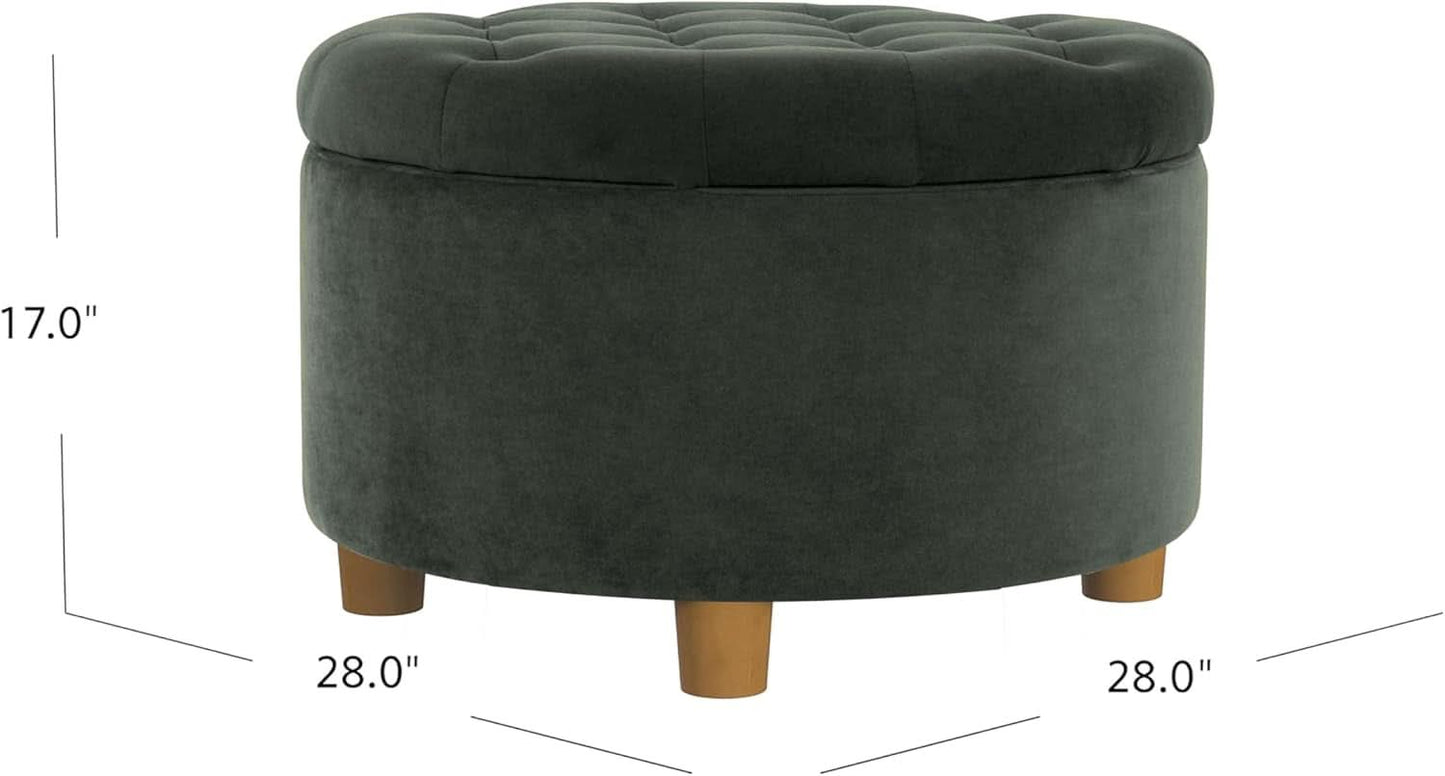 Handcrafted Loden Green Velvet Storage Ottoman