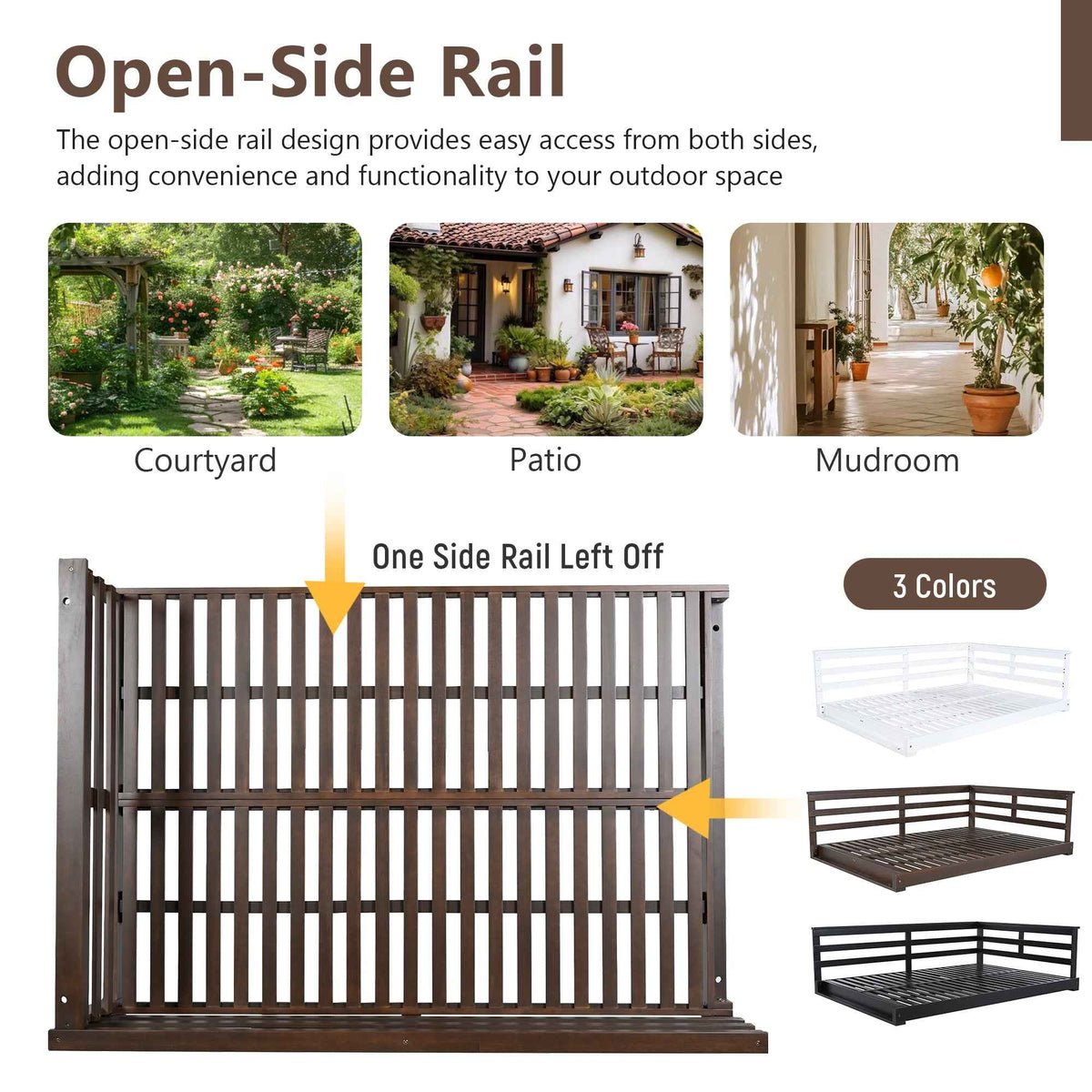 Acacia Wood Porch Swing Bed for Outdoors with Hemp Ropes - Full Size