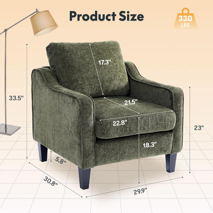 Green Chenille Accent Chair Midcentury Modern Upholstered