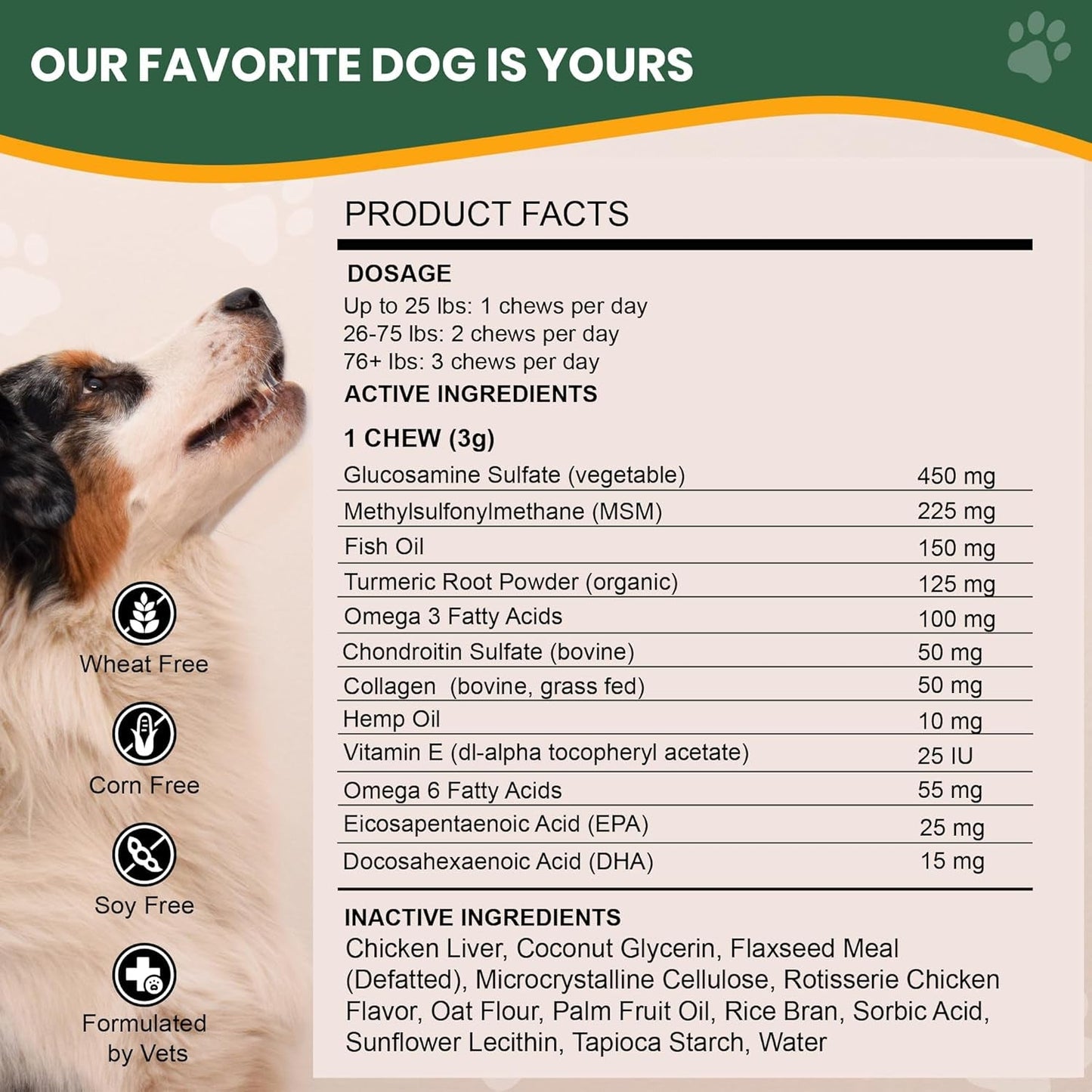 Dog Hip Joint Supplement Hemp Glucosamine Chews for Senior Large Breed