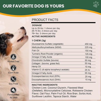 Dog Hip Joint Supplement Hemp Glucosamine Chews for Senior Large Breed