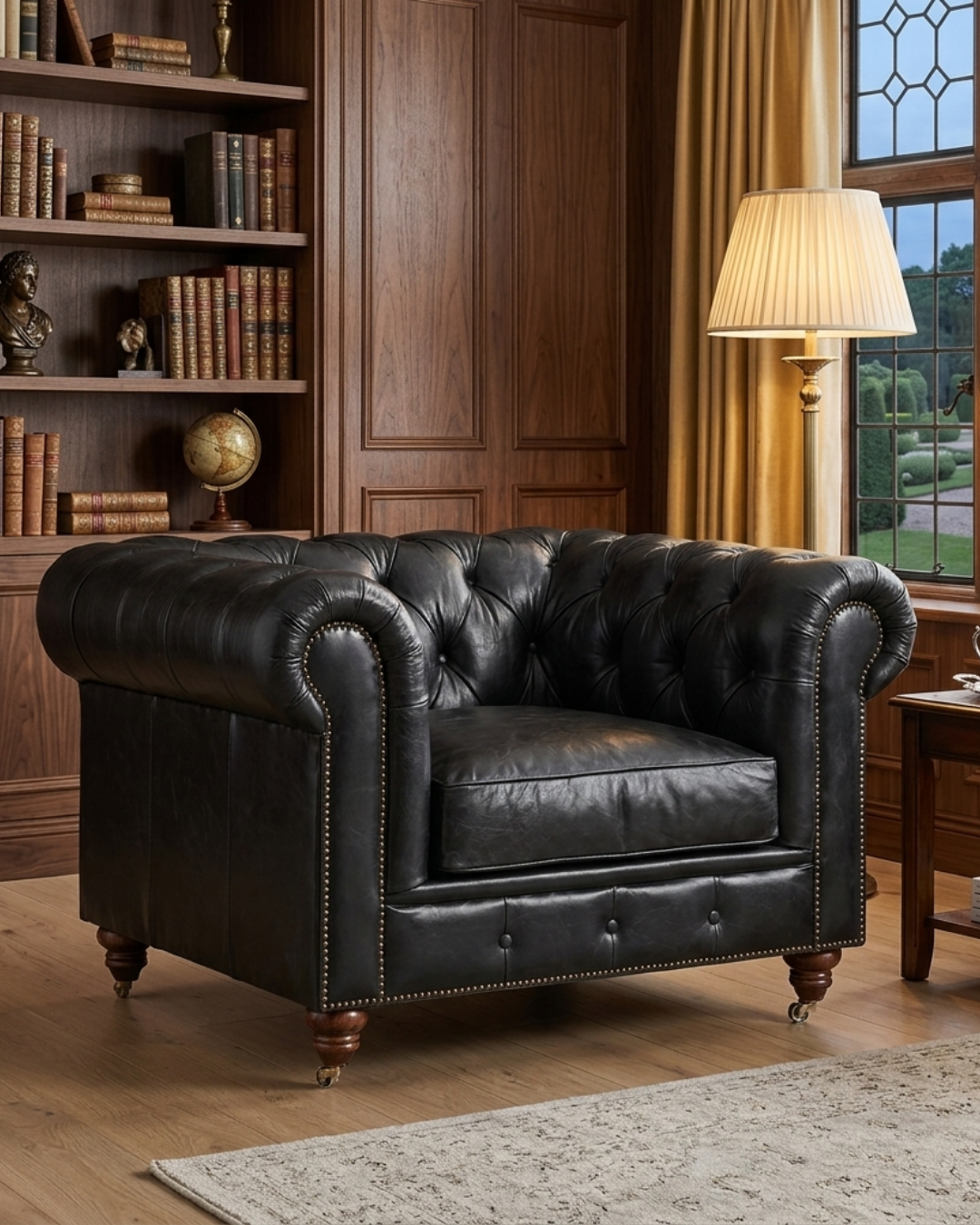 Century Chesterfield Arm Chair - Slate Leather - Marijuana Mama
