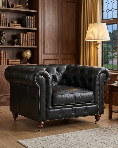 Century Chesterfield Arm Chair - Slate Leather - Marijuana Mama