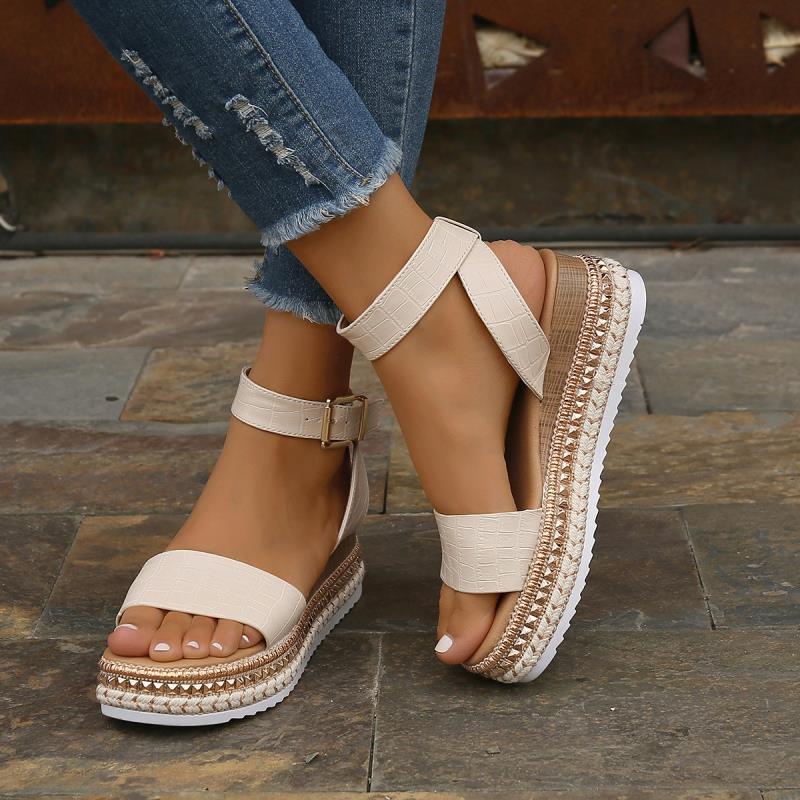 Summer Sandals Buckle Strap Hemp Wedges
