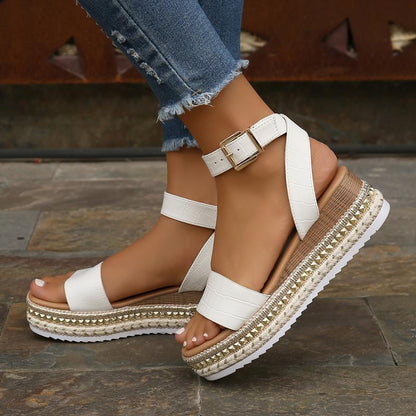 Summer Sandals Buckle Strap Hemp Wedges