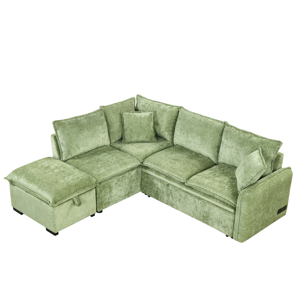Convertible Sofa Bed Sectional Sofa Sleeper L-Shaped Sofa With A Storage Ottoman, Two Pillows, Two Power Sockets And Two USB Ports For Living Room - Marijuana Mama