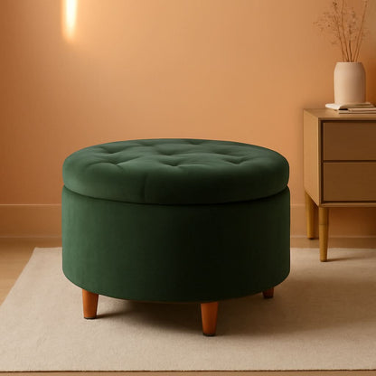 Handcrafted Loden Green Velvet Storage Ottoman