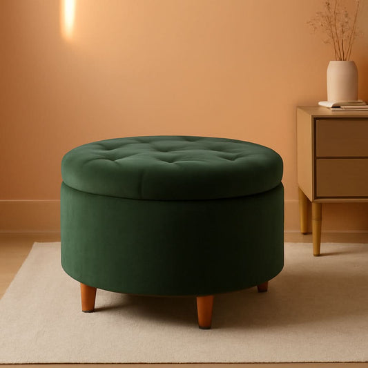 Handcrafted Loden Green Velvet Storage Ottoman
