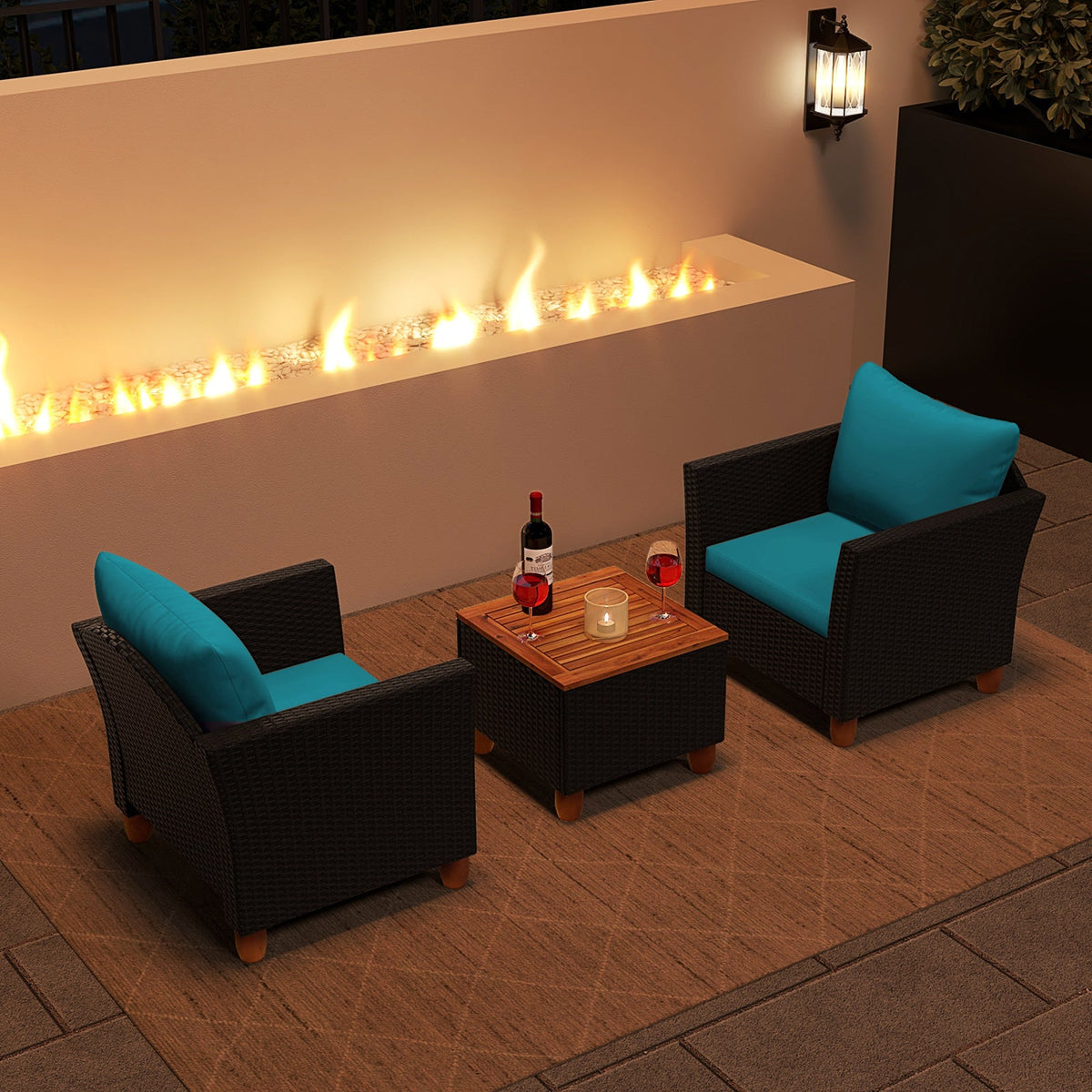 5 Piece Patio Rattan Furniture with 2 Ottomans and Tempered Glass Coffee Table - Marijuana Mama
