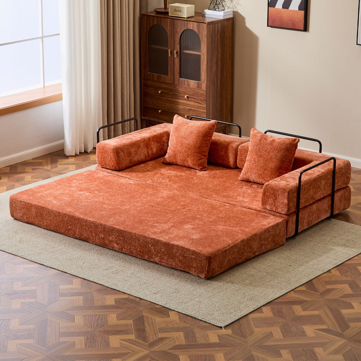 Convertible Floor Sofa Bed With Pillow Back Support Armrest - Marijuana Mama