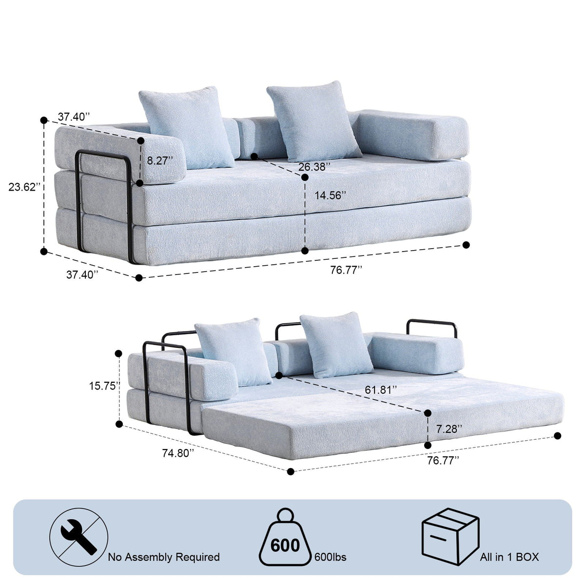 Convertible Floor Sofa Bed With Pillow Back Support Armrest - Marijuana Mama