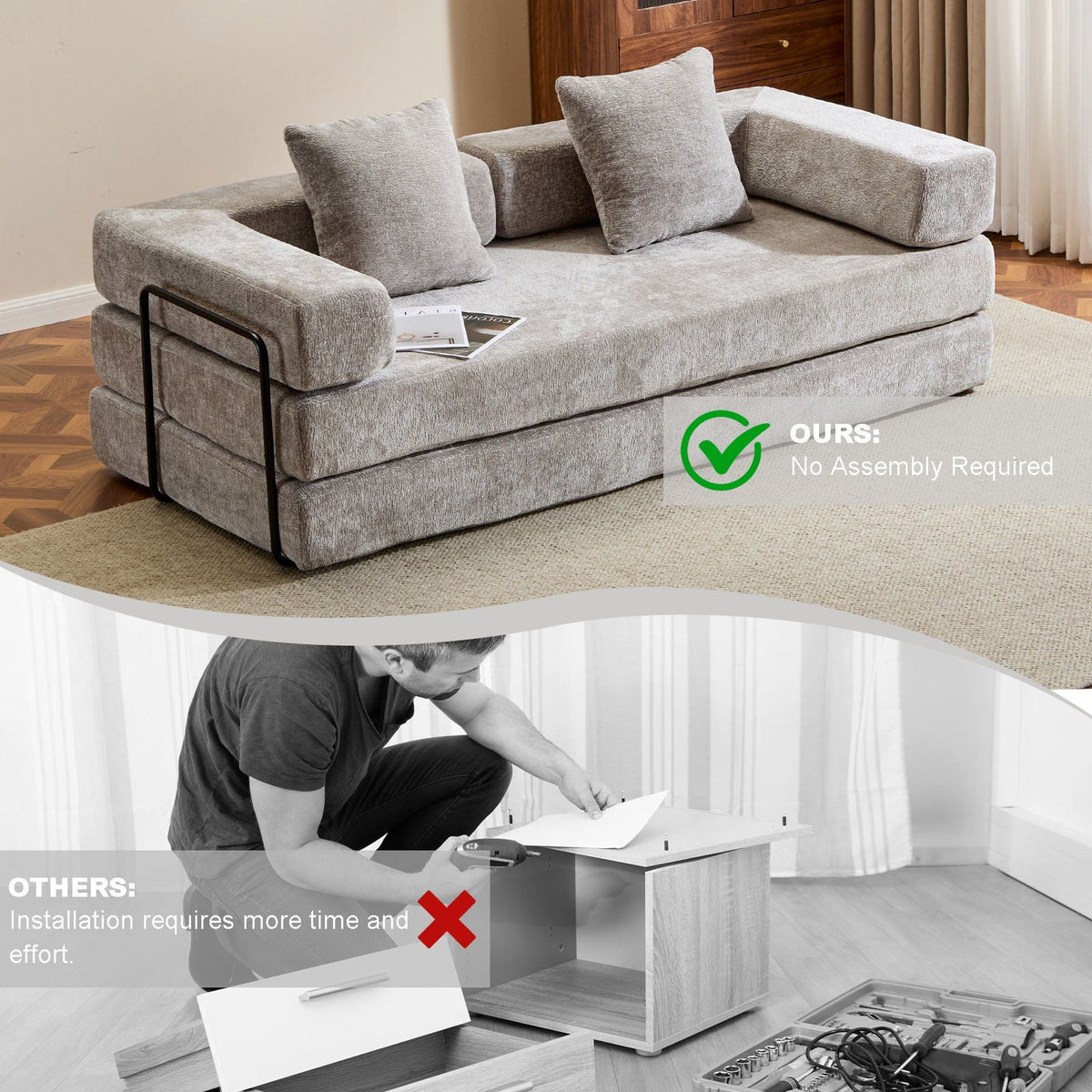 Convertible Floor Sofa Bed With Pillow Back Support Armrest - Marijuana Mama