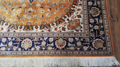 Stunning 1950s Persian Qum Silk Rug - 4.6 x 6.7