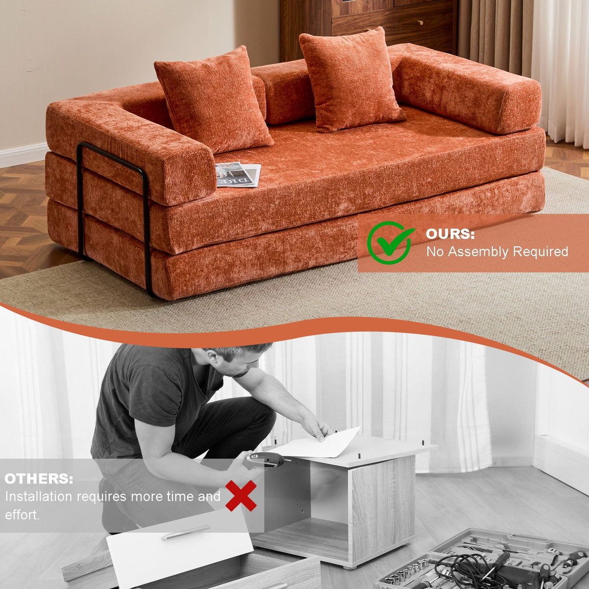 Convertible Floor Sofa Bed With Pillow Back Support Armrest - Marijuana Mama