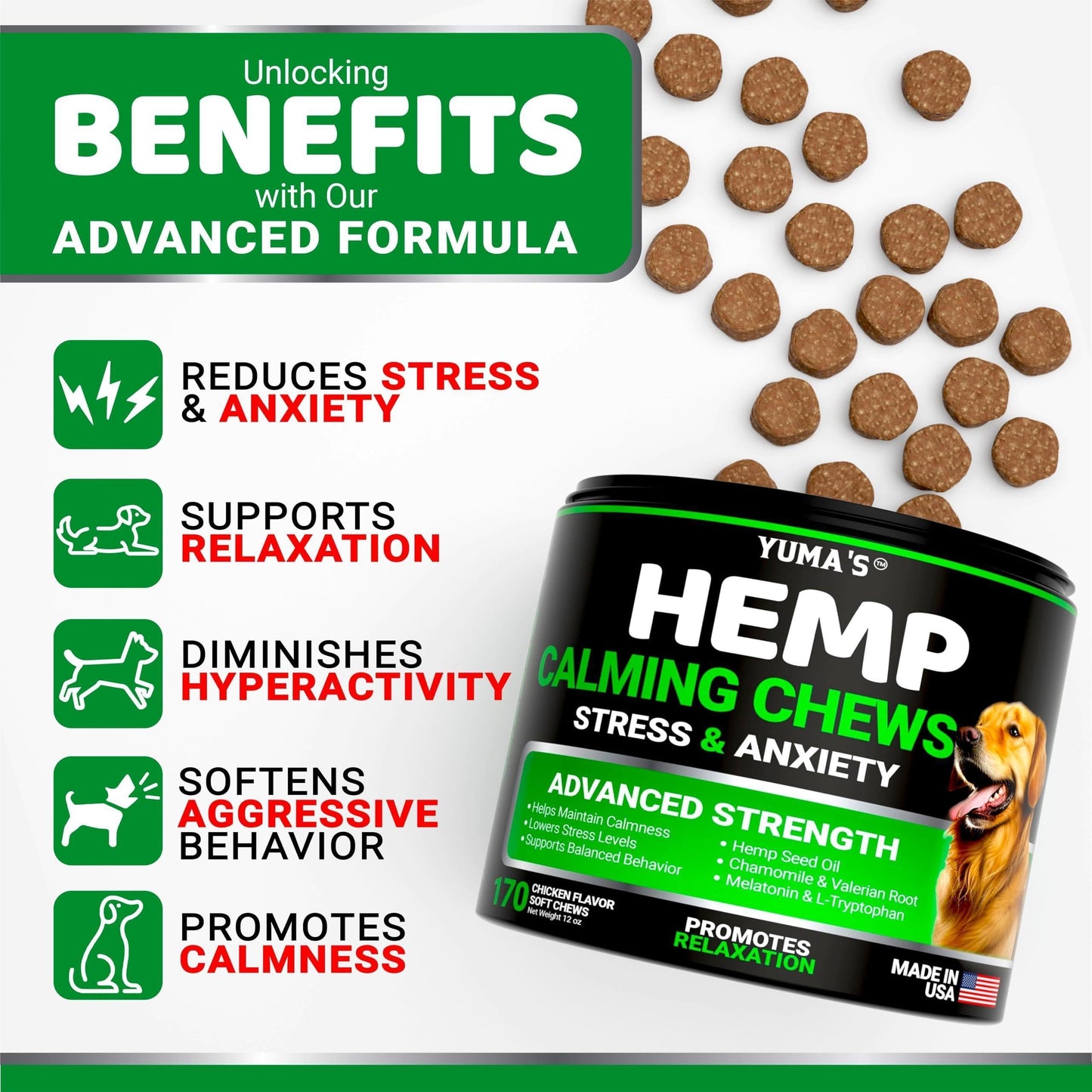 Hemp Calming Chews for Dogs- 170 Count Chicken Flavor