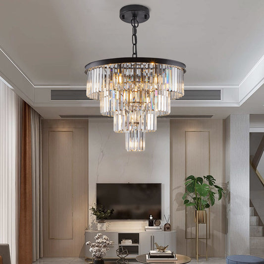 4-Tier Black Crystal  Chandelier