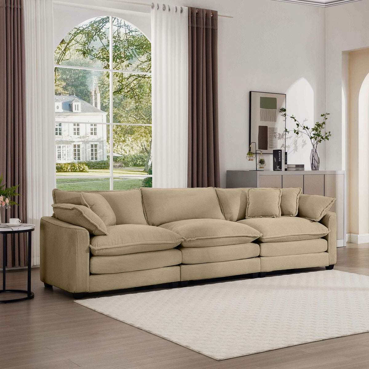 Mid-Century Modern 3 Seater Sectional Sofa With Arm And Throw Pillows - Marijuana Mama