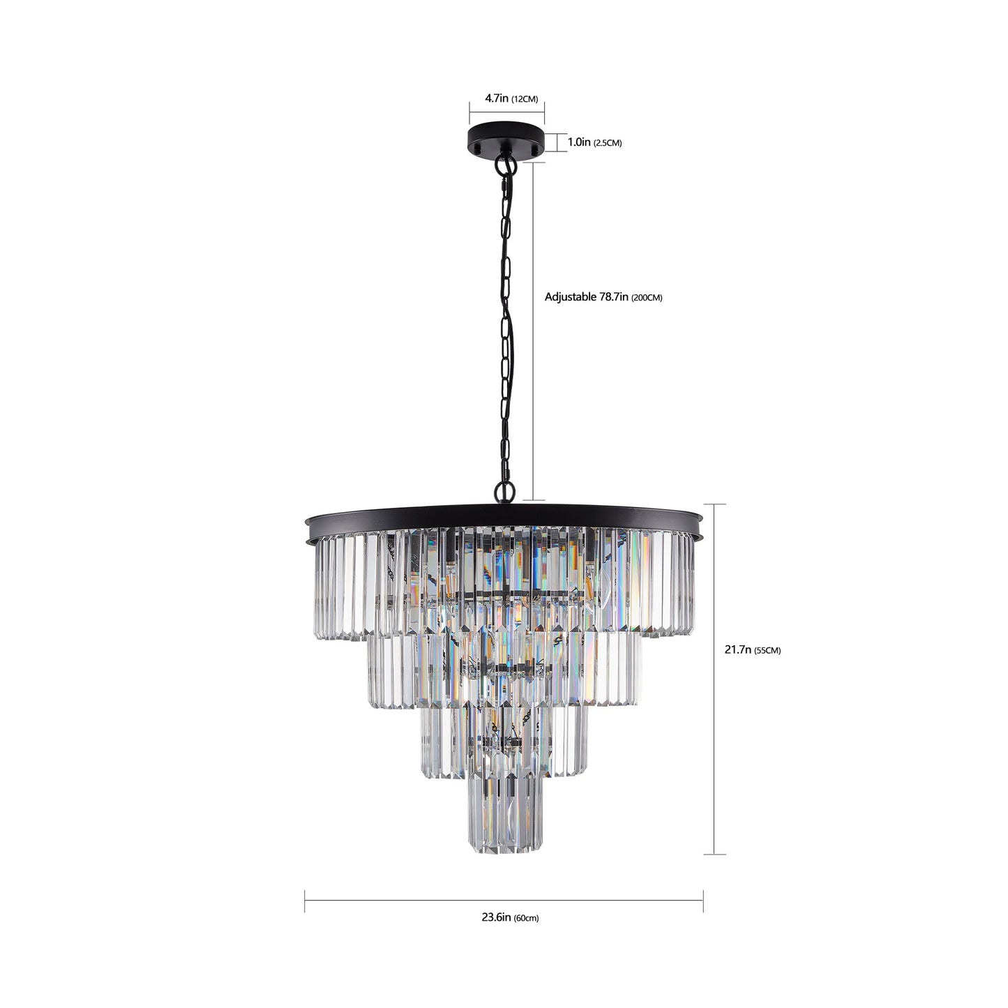 4-Tier Black Crystal  Chandelier