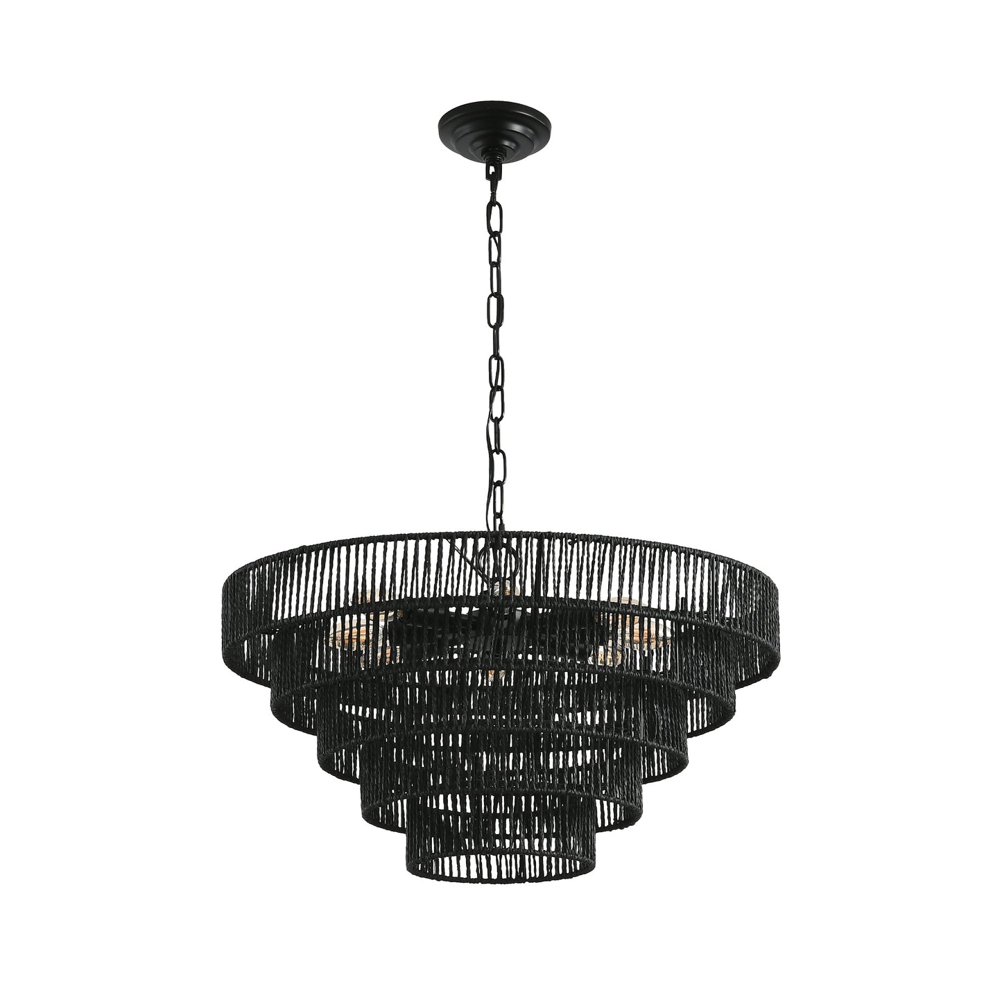 24" Rustic 5-Tier Black Hemp Rope Pendant Light