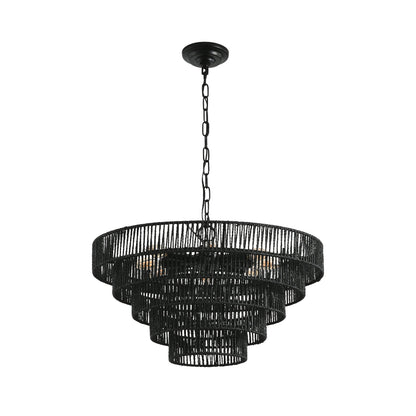 24" Rustic 5-Tier Black Hemp Rope Pendant Light