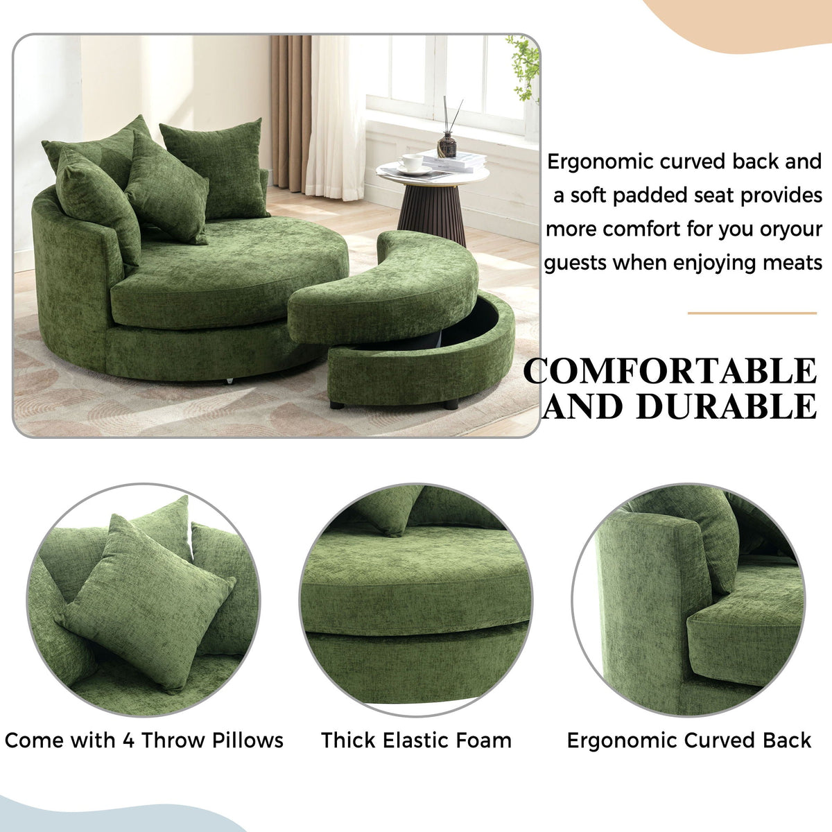 360° Swivel Accent Barrel Chair With Storage Ottoman & 4 Pillows - Marijuana Mama