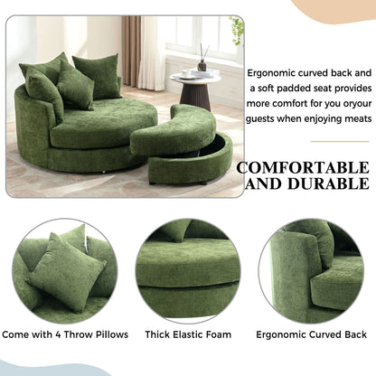 360° Swivel Accent Barrel Chair With Storage Ottoman & 4 Pillows - Marijuana Mama