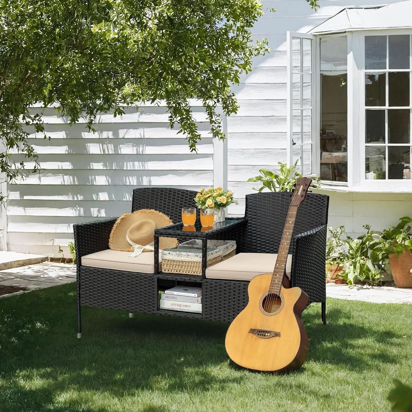 Patio Loveseat Outdoor Wicker Conversation Set