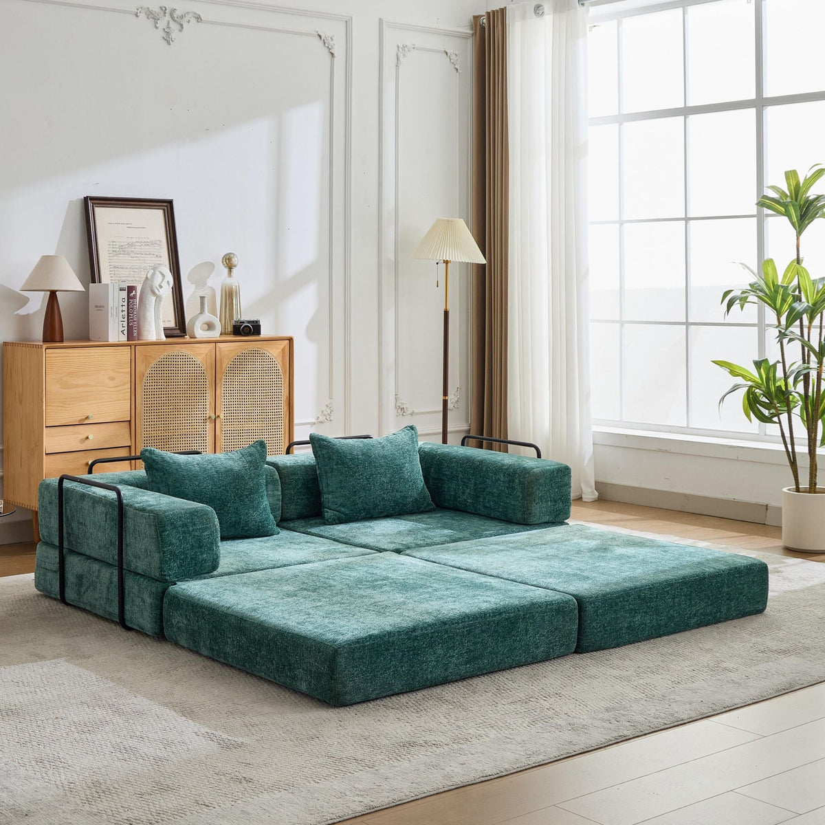 Convertible Floor Sofa Bed With Pillow Back Support Armrest - Marijuana Mama