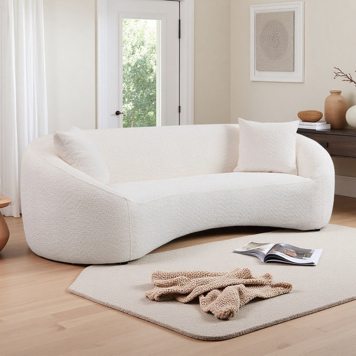 Curved 3 Seater Sofa For Living Room - White - Marijuana Mama
