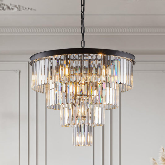 4-Tier Black Crystal  Chandelier