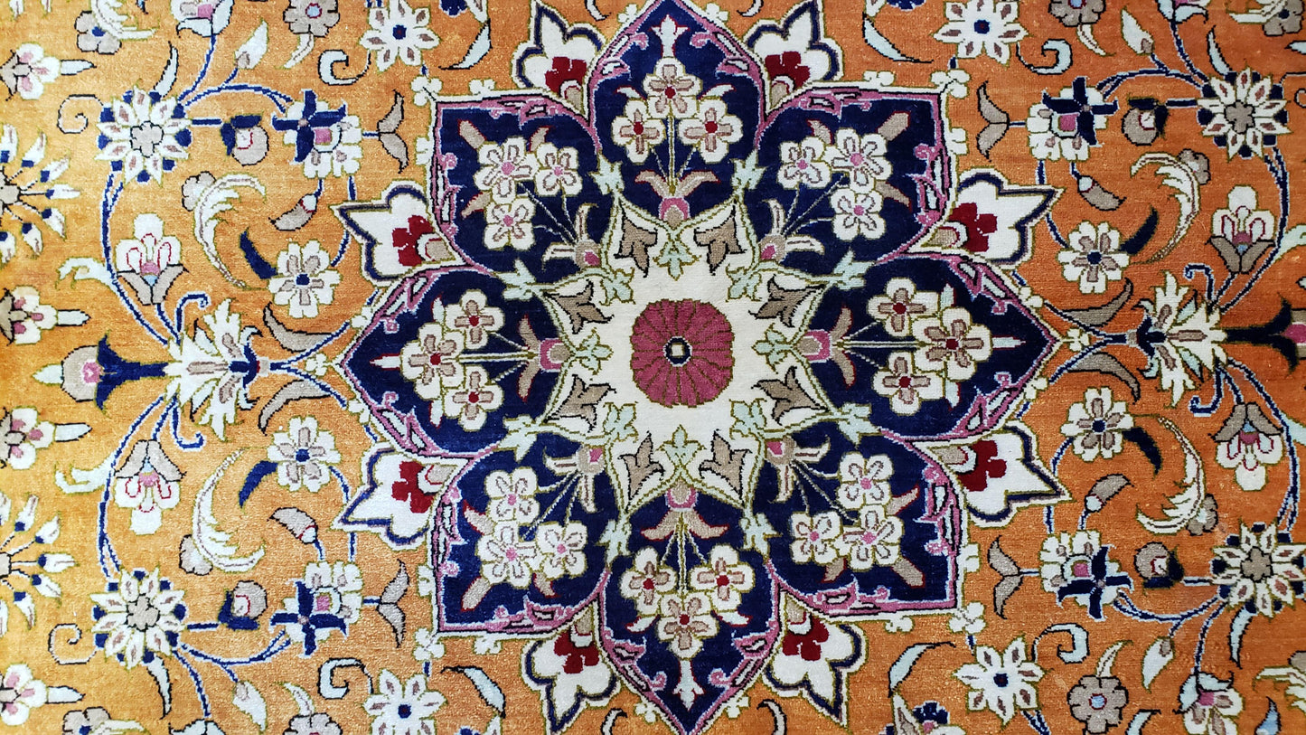 Stunning 1950s Persian Qum Silk Rug - 4.6 x 6.7