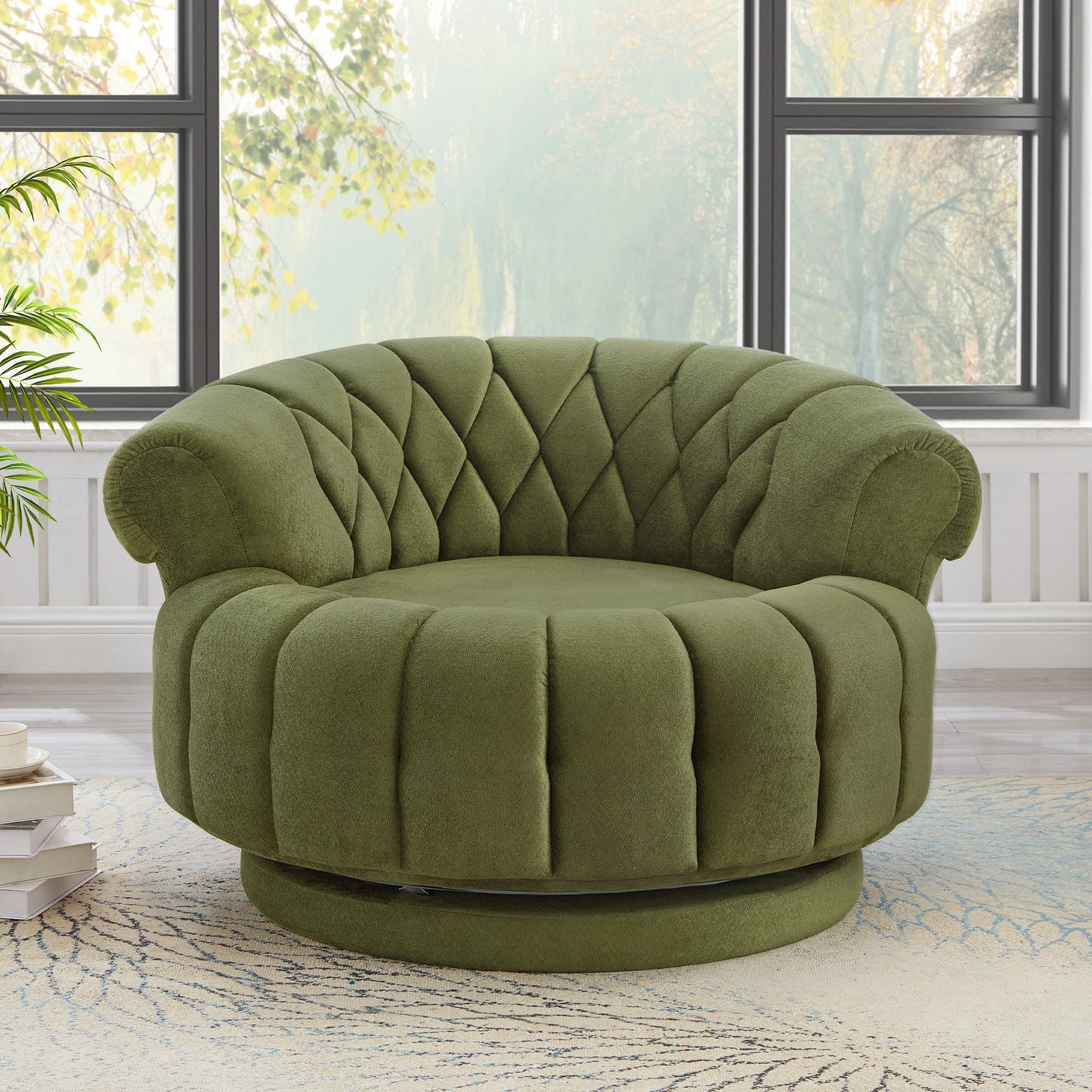 Swivel Accent Chair 360 Degree Chenille Green Oversized Round