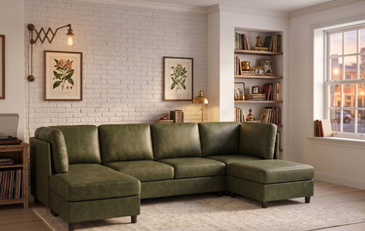 Olive Modular Faux Leather Sectional Sofa