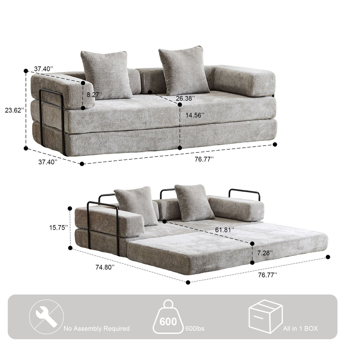 Convertible Floor Sofa Bed With Pillow Back Support Armrest - Marijuana Mama