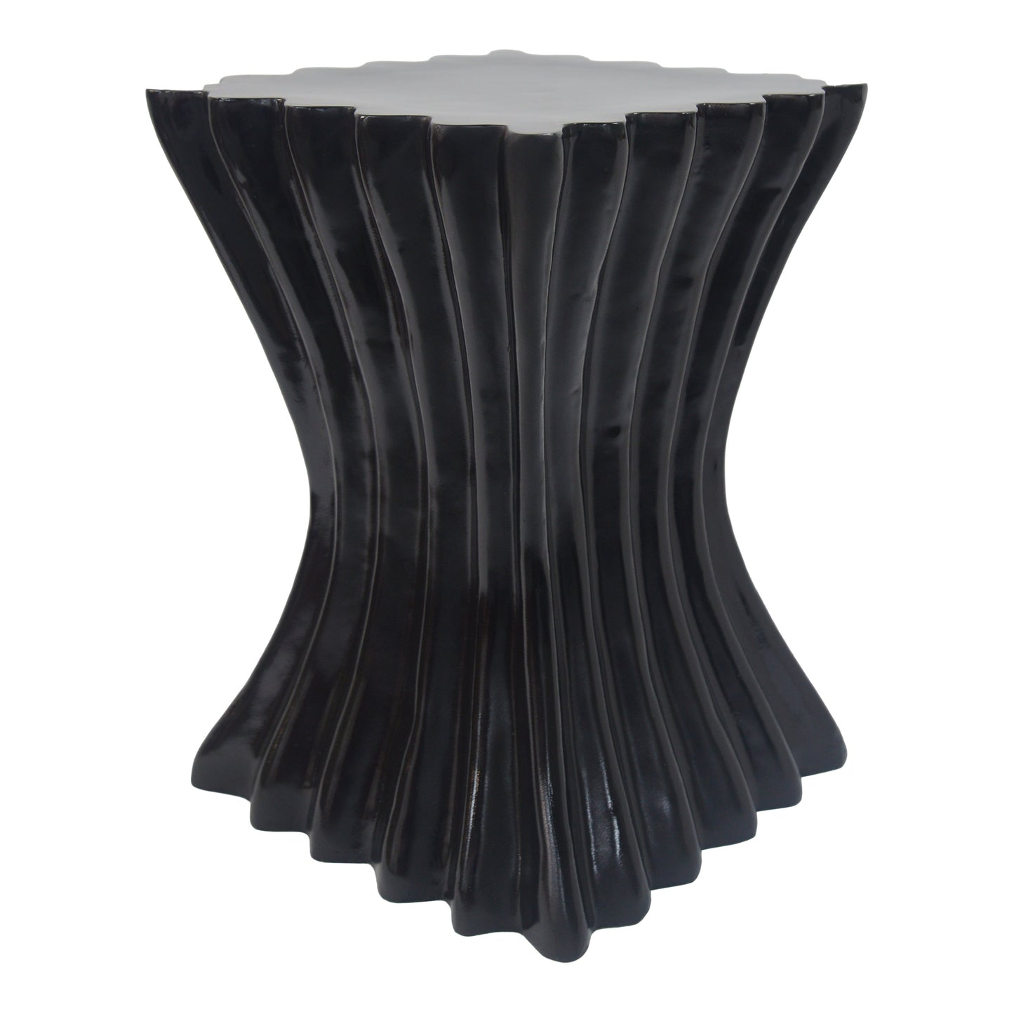Outdoor Wave Design Side Table, Lightweight Concrete Garden Stool, Black