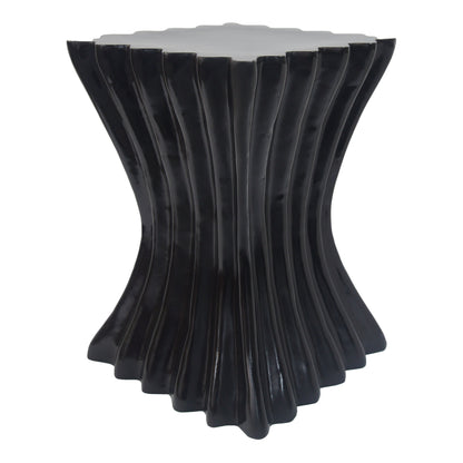 Outdoor Wave Design Side Table, Lightweight Concrete Garden Stool, Black