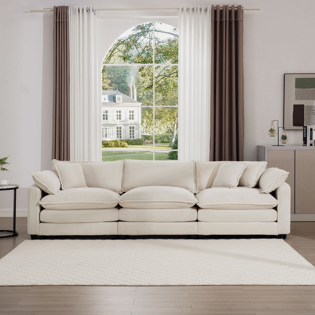 Mid-Century Modern 3 Seater Sectional Sofa With Arm And Throw Pillows - Marijuana Mama