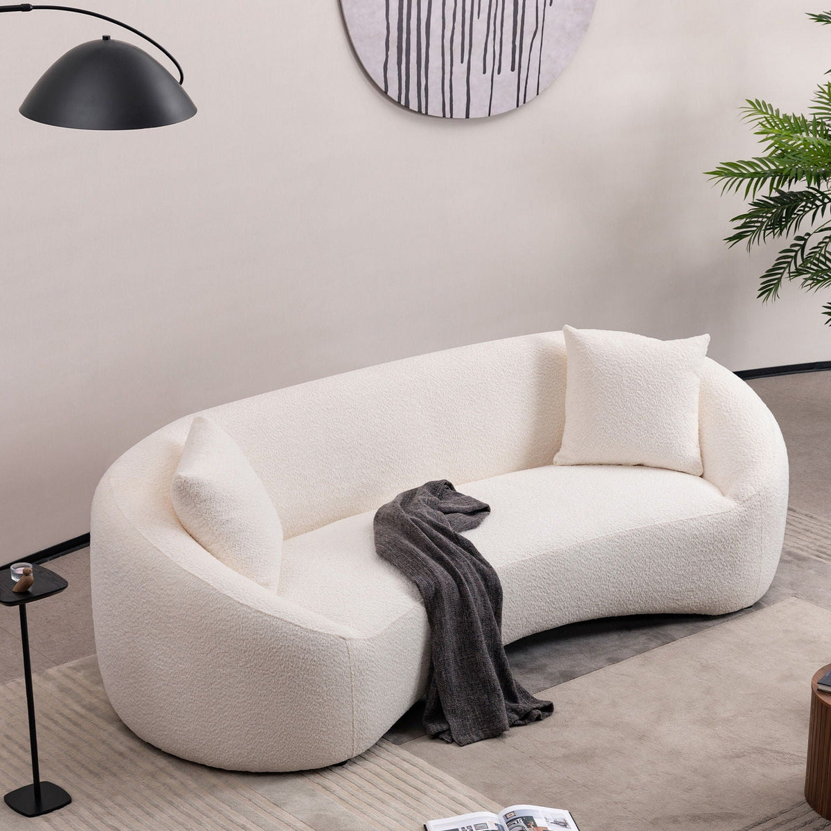 Curved 3 Seater Sofa For Living Room - White - Marijuana Mama