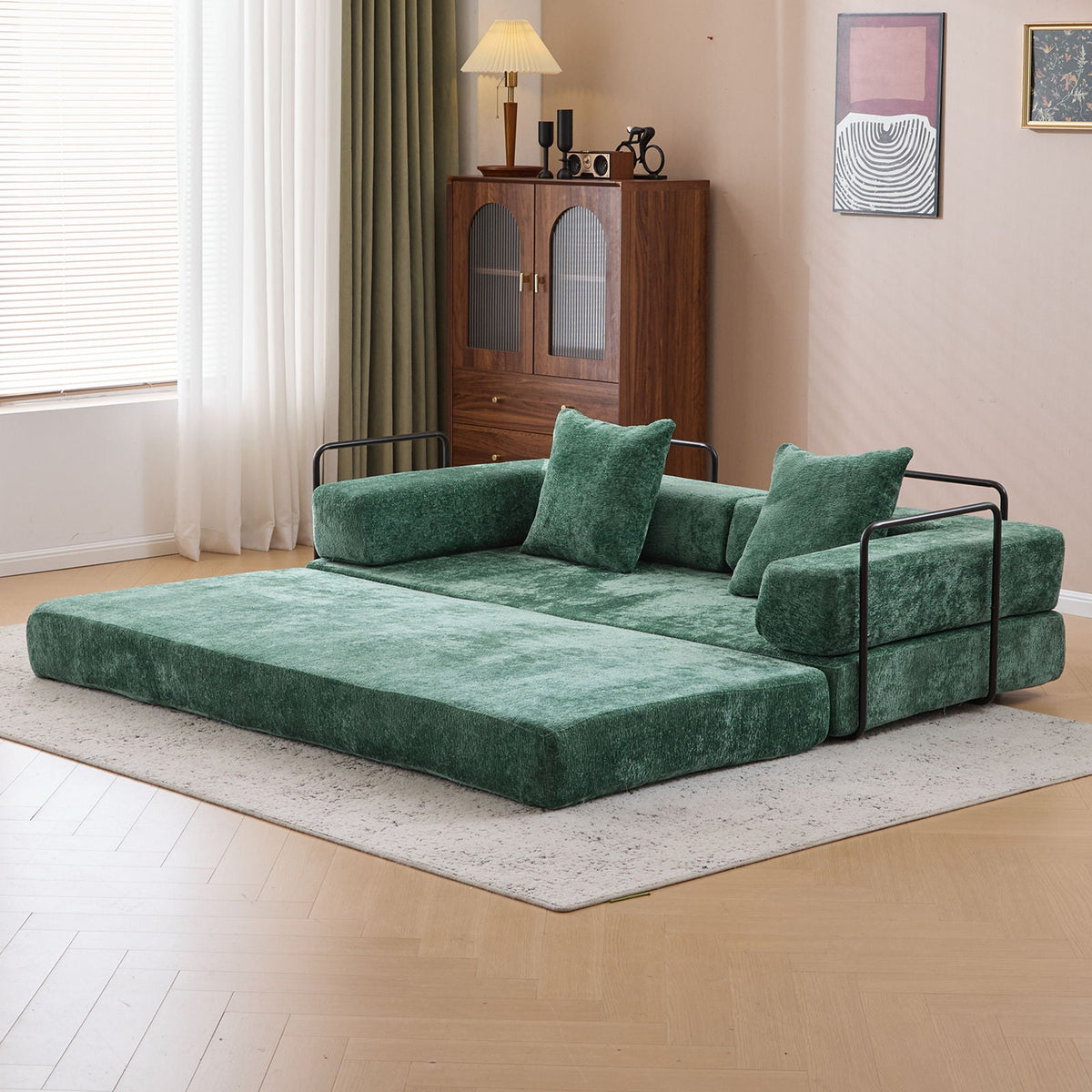 Convertible Floor Sofa Bed With Pillow Back Support Armrest - Marijuana Mama