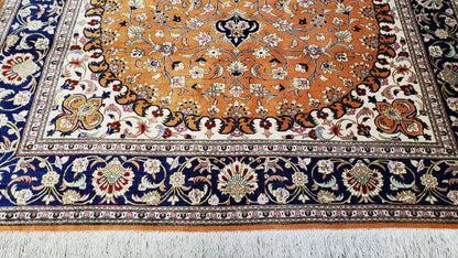 Stunning 1950s Persian Qum Silk Rug - 4.6 x 6.7