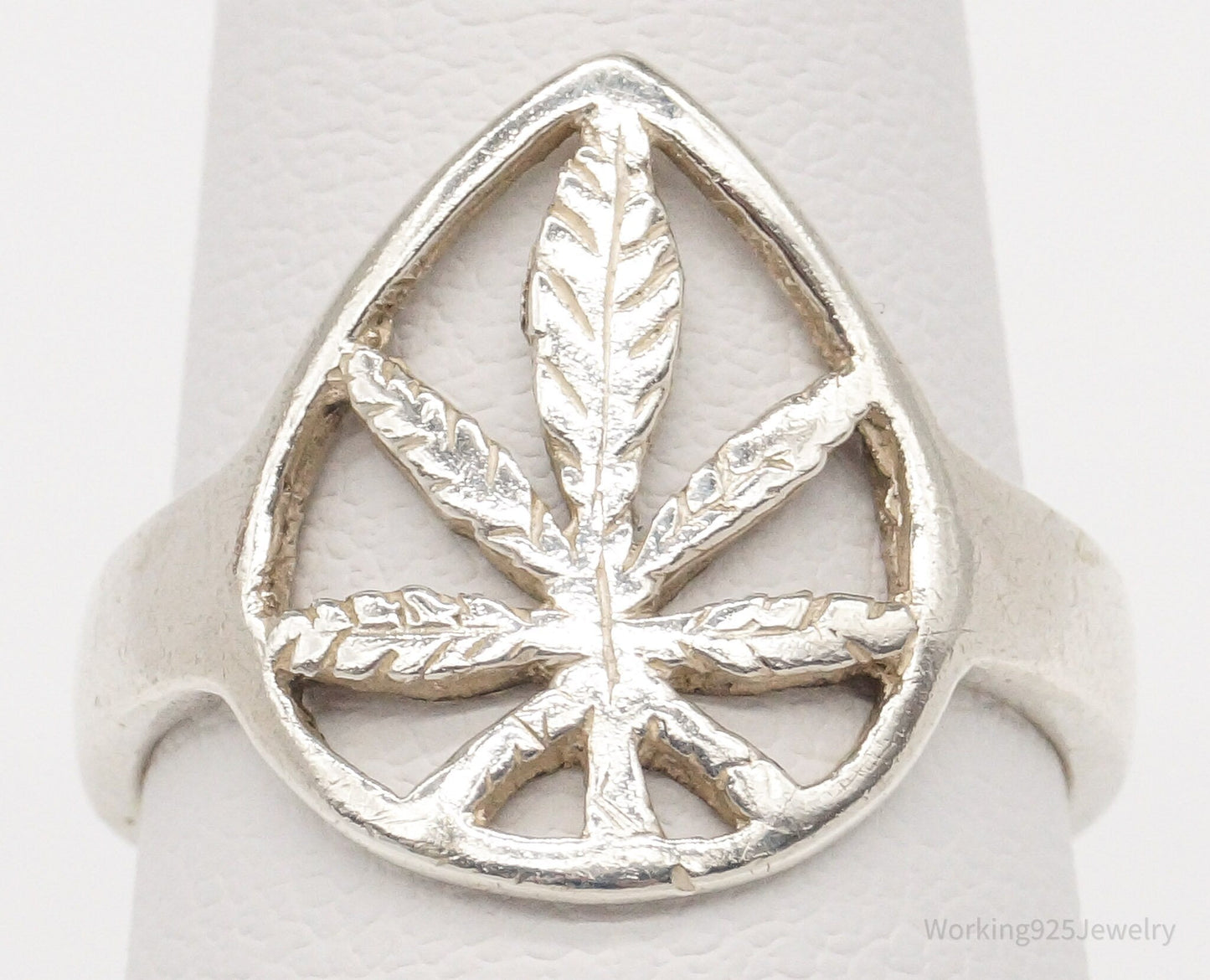 Marijuana Plant Sterling Silver Ring