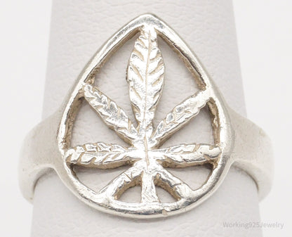 Marijuana Plant Sterling Silver Ring