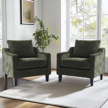 Green Chenille Accent Chair Midcentury Modern Upholstered