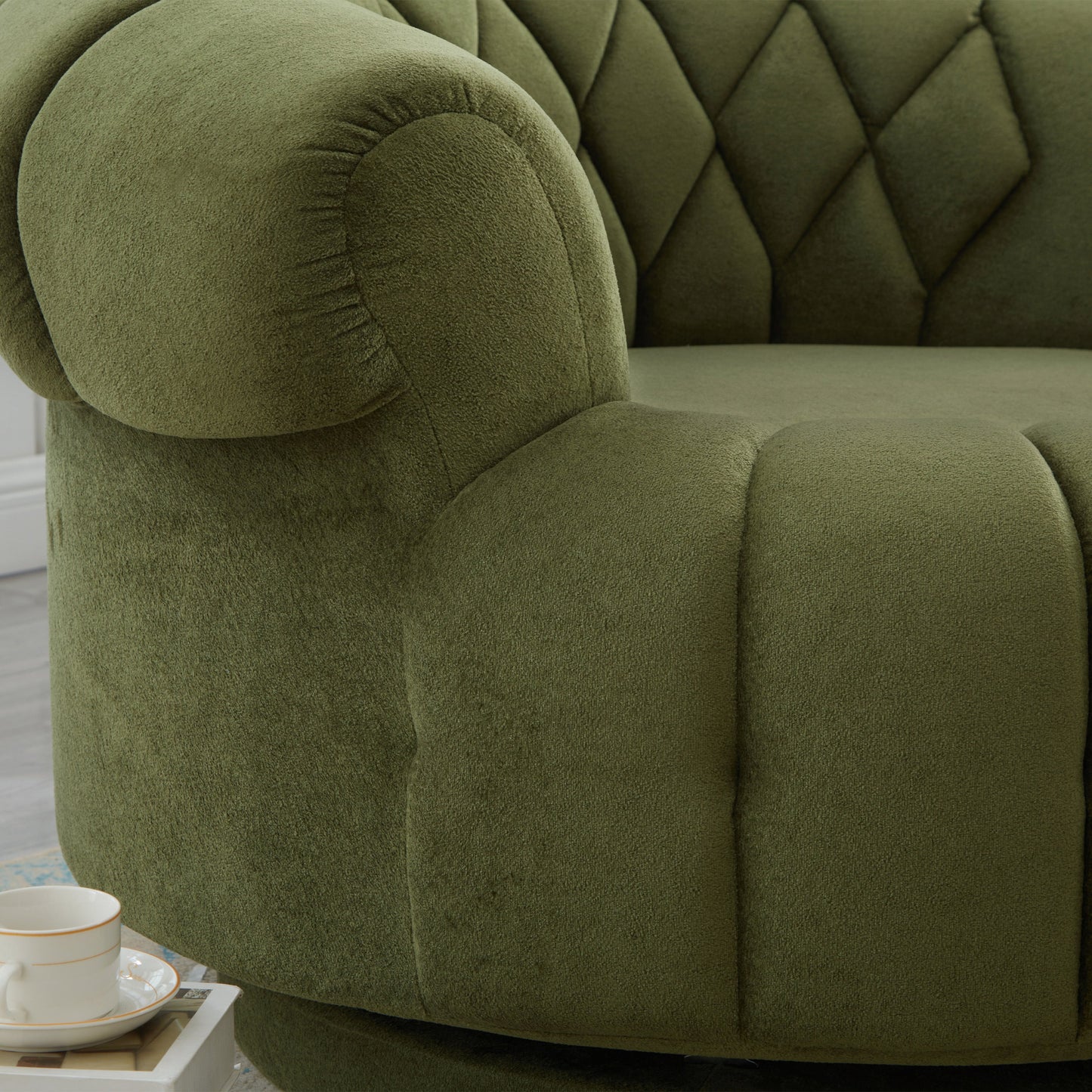 Swivel Accent Chair 360 Degree Chenille Green Oversized Round