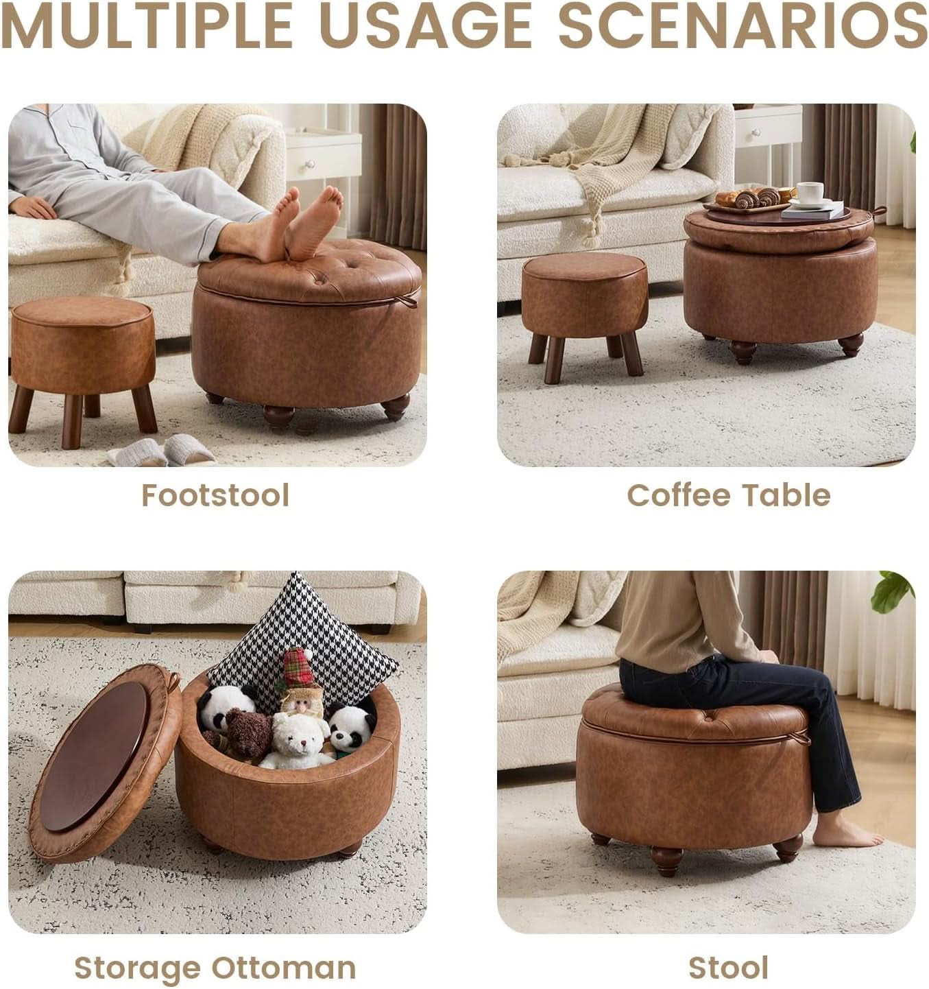 Leatherette Storage Ottoman