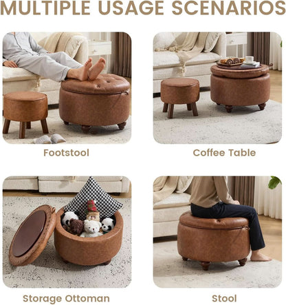 Leatherette Storage Ottoman