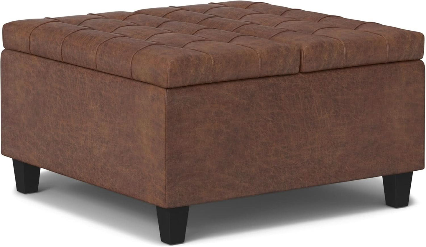 Storage Ottoman Distressed Saddle Brown Leatherette